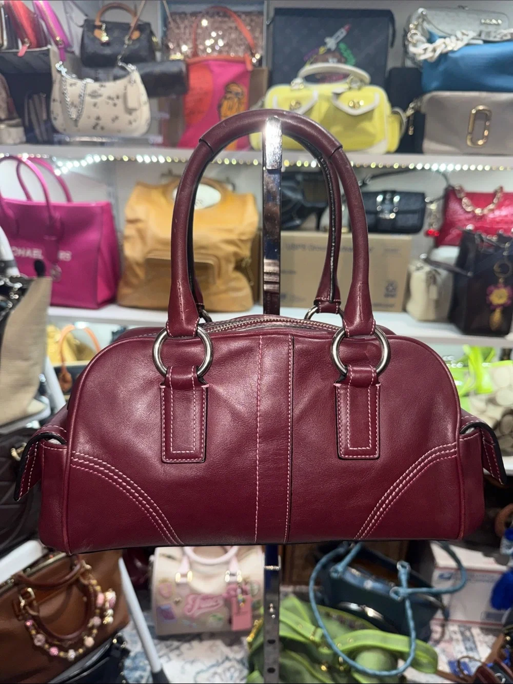 Coach Soho Vintage Leather Satchel Bag in RARE Burgundy with SILVER Hardware